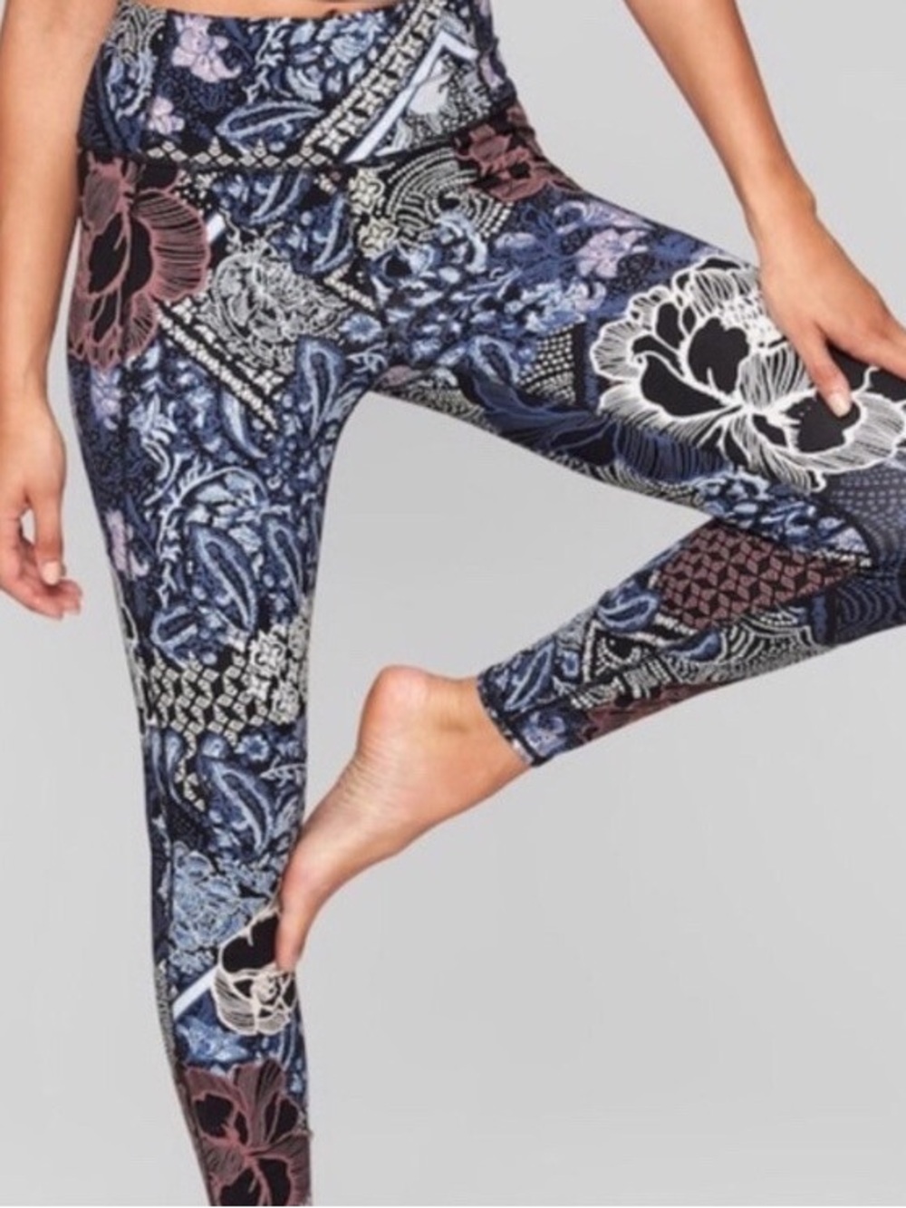 Athleta 7/8 Printed High-Waist Floral Leggings - Blue Multi